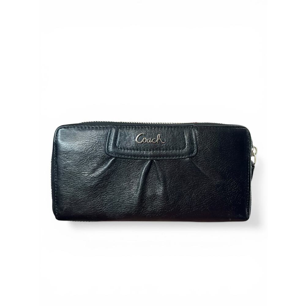 PRISTINE Vintage Coach Ashley Black Pleated Leather Accordion Wallet Purple Line - Picture 10 of 13